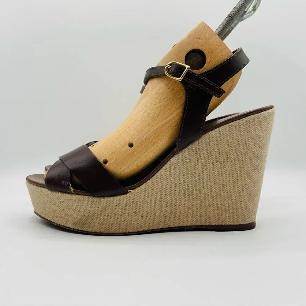 J. Crew Brown Leather Wedge Sandals